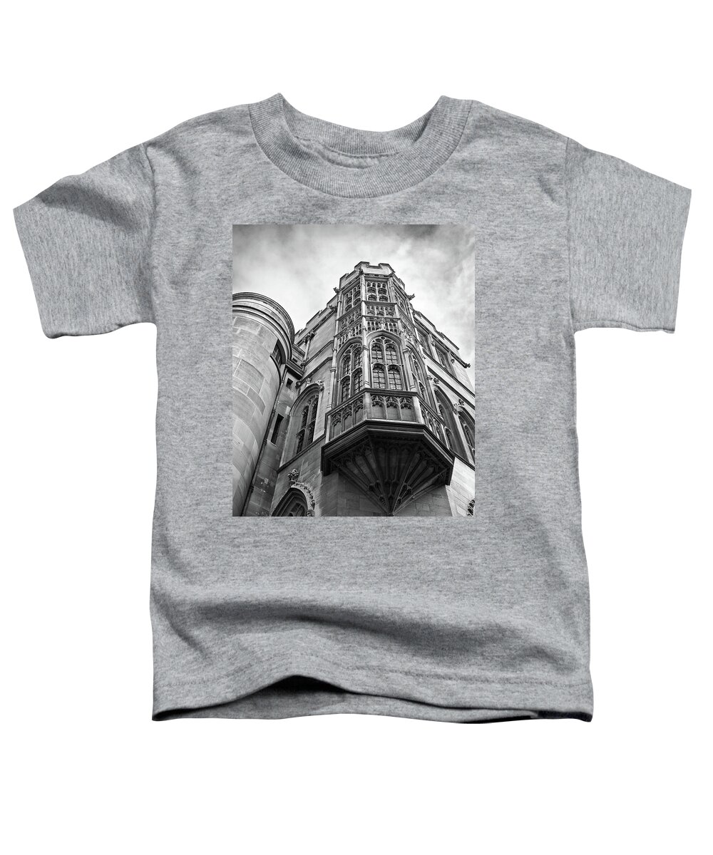 Cambridge Toddler T-Shirt featuring the photograph Gonville and Caius College Library Cambridge in Black and White by Gill Billington
