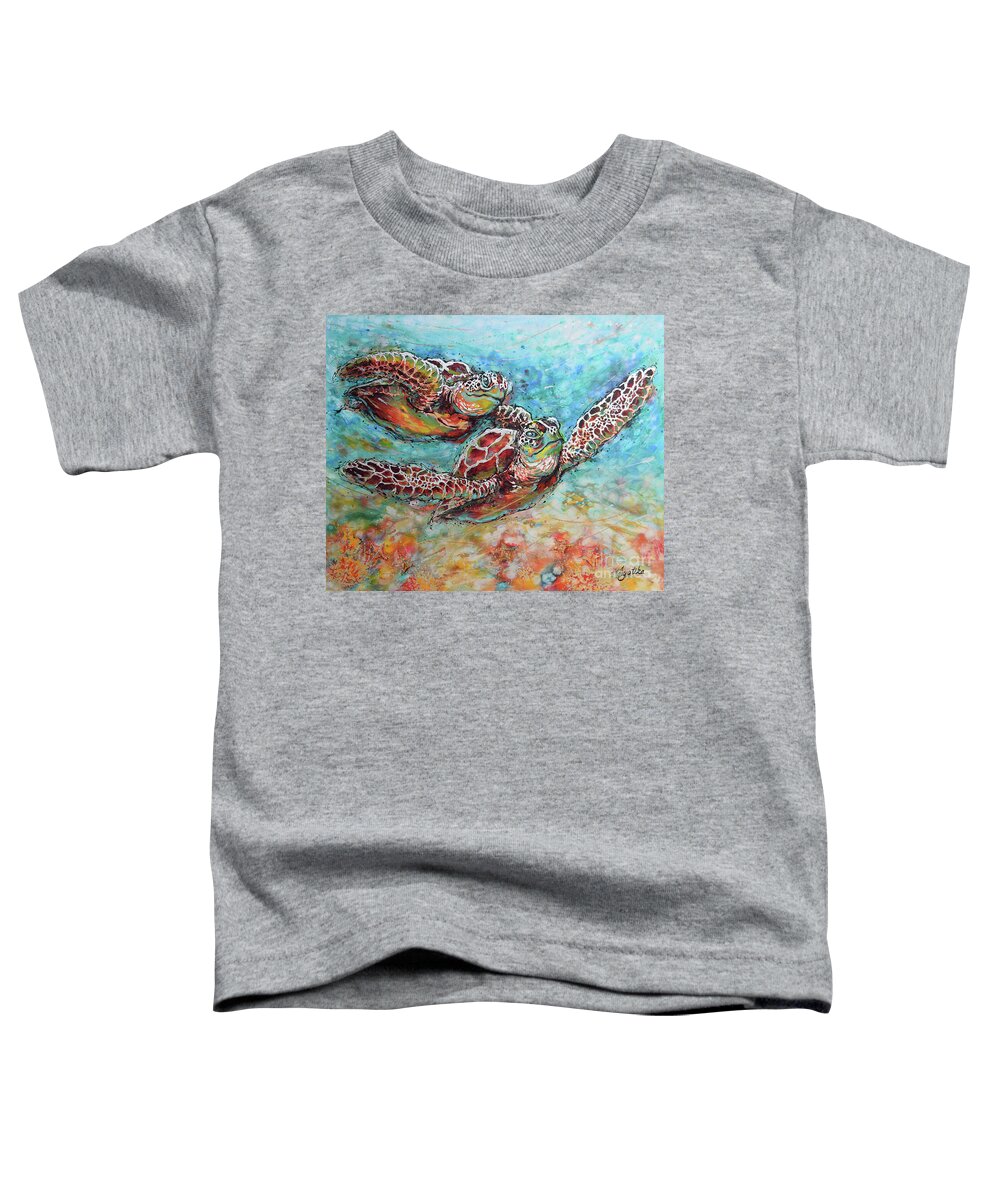 Marine Turtles Toddler T-Shirt featuring the painting Sea Turtle Buddies by Jyotika Shroff