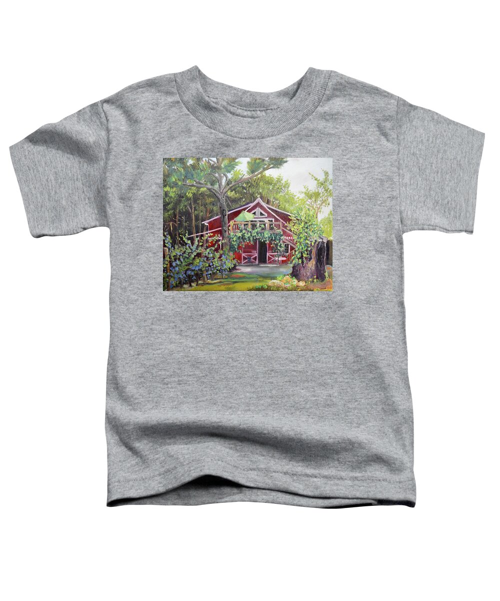 Ellijay River Vineyard Toddler T-Shirt featuring the painting Gracie's Place at Ellijay River Vineyard - Ellijay, GA by Jan Dappen