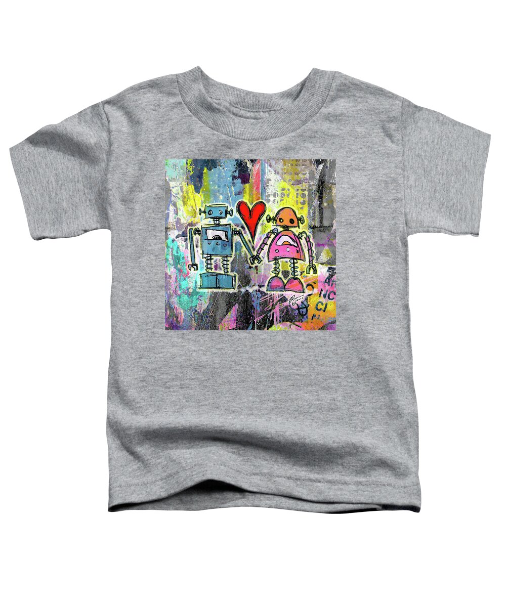 Graffiti Toddler T-Shirt featuring the digital art Graffiti Pop Robot Love by Roseanne Jones
