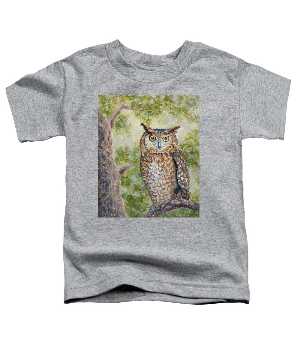 Wildlife Toddler T-Shirt featuring the painting Great Horned Owl by Joe Bergholm