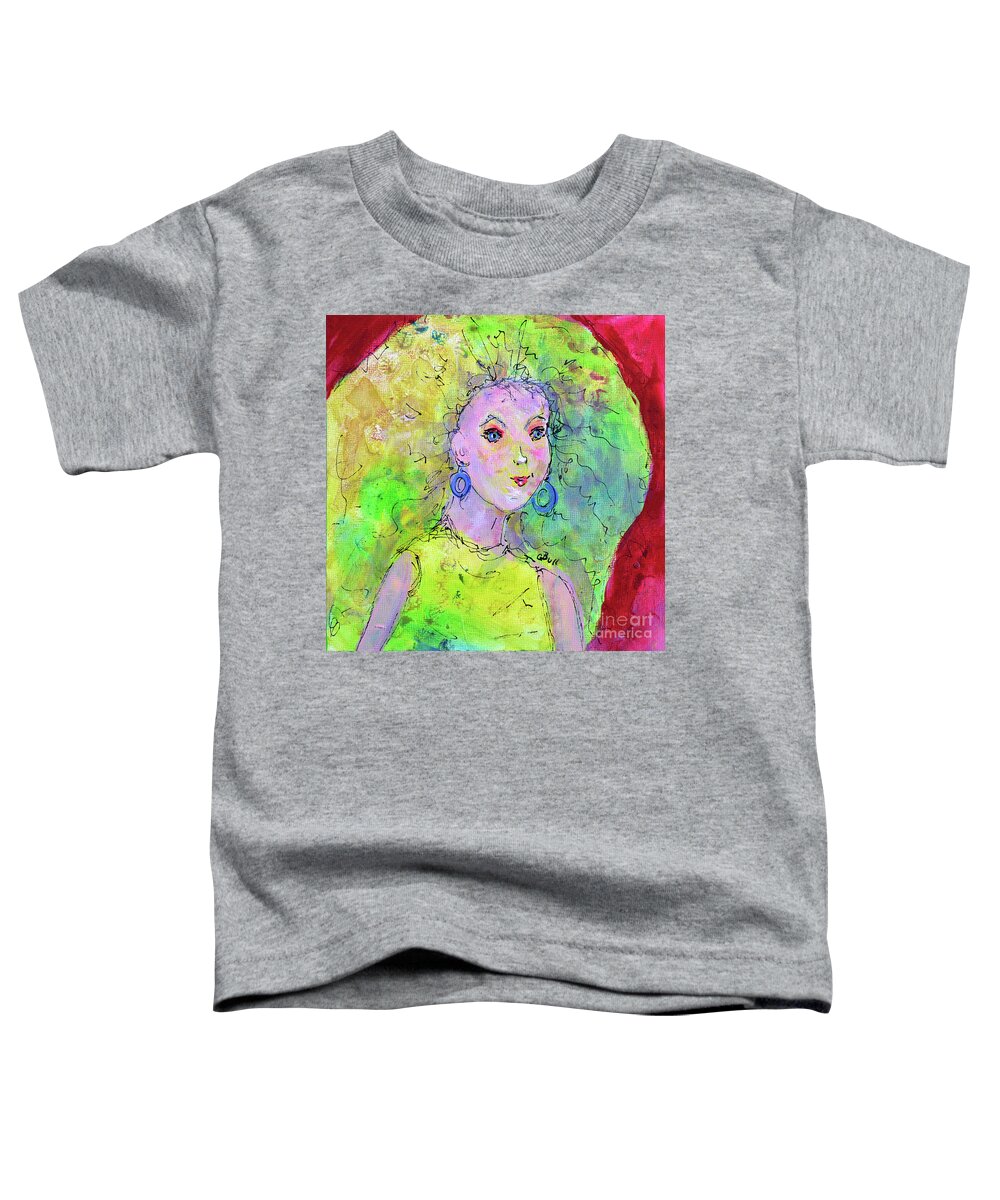 Girl Toddler T-Shirt featuring the painting Green Hair Don't Care by Claire Bull