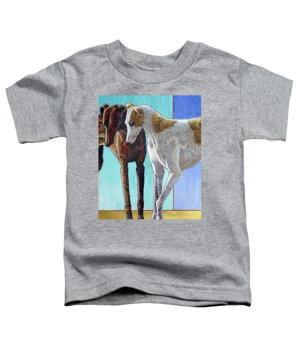 Greyhound Toddler T-Shirt featuring the painting Paisley Paws de Deux by Ande Hall