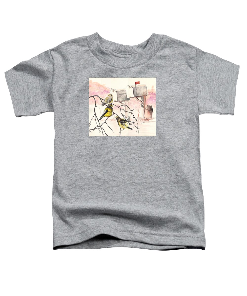 Grosbeaks Toddler T-Shirt featuring the painting Grosbeaks by Darren Cannell