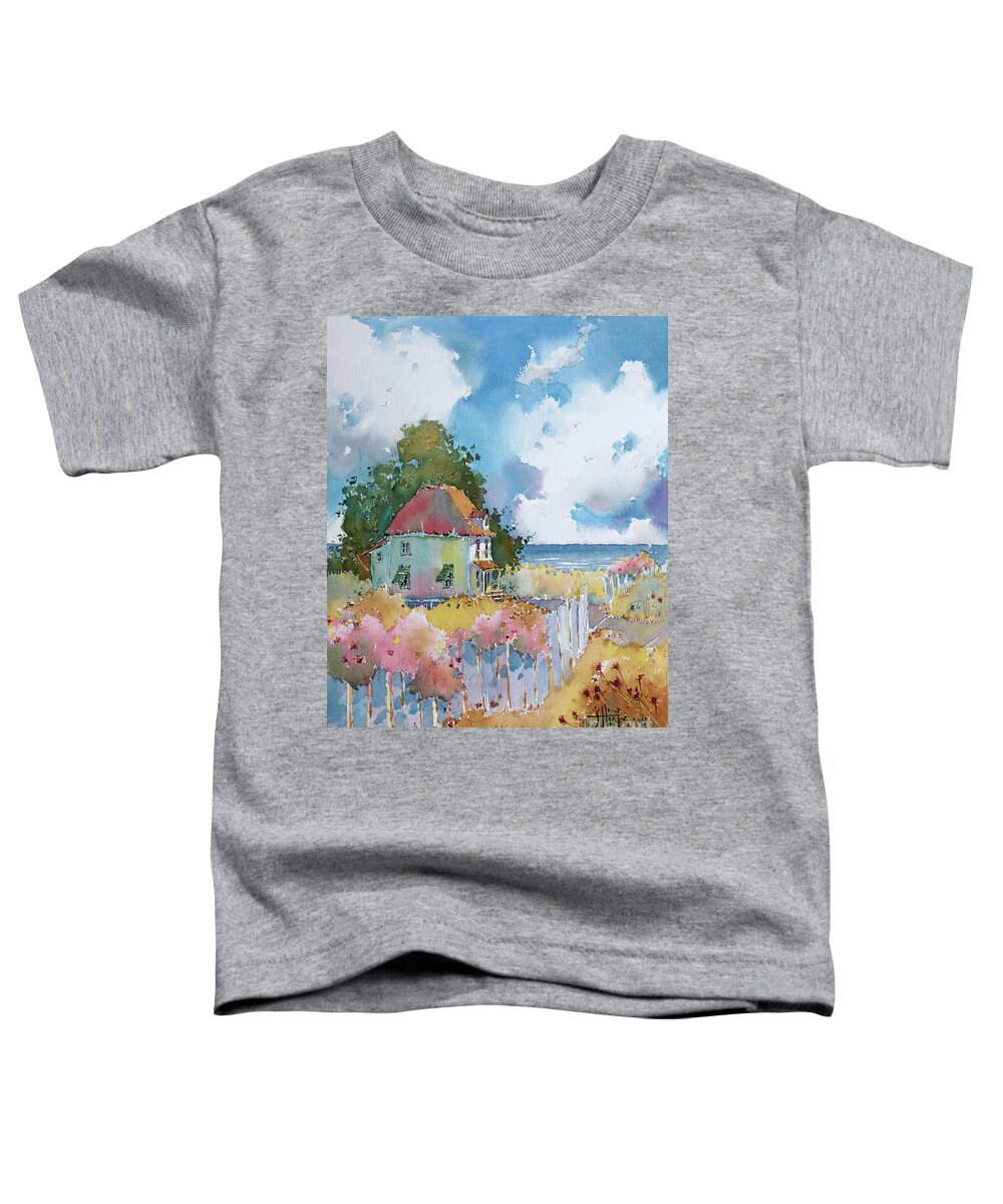 Gulf Toddler T-Shirt featuring the painting Gulf Coast Cottage by Joyce Hicks