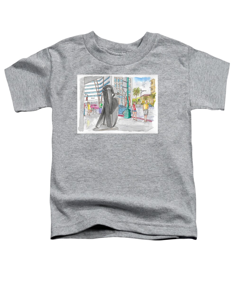 Guy Dill Toddler T-Shirt featuring the painting Guy Dill's sculpture From The Belgian Suite, in Wilshire Blvd., Beverly Hills, California by Carlos G Groppa