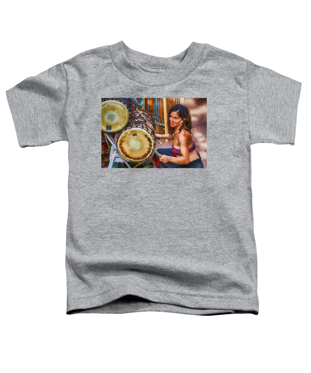 Drum Circle Toddler T-Shirt featuring the digital art Happiness is a Warm Drum by John Haldane