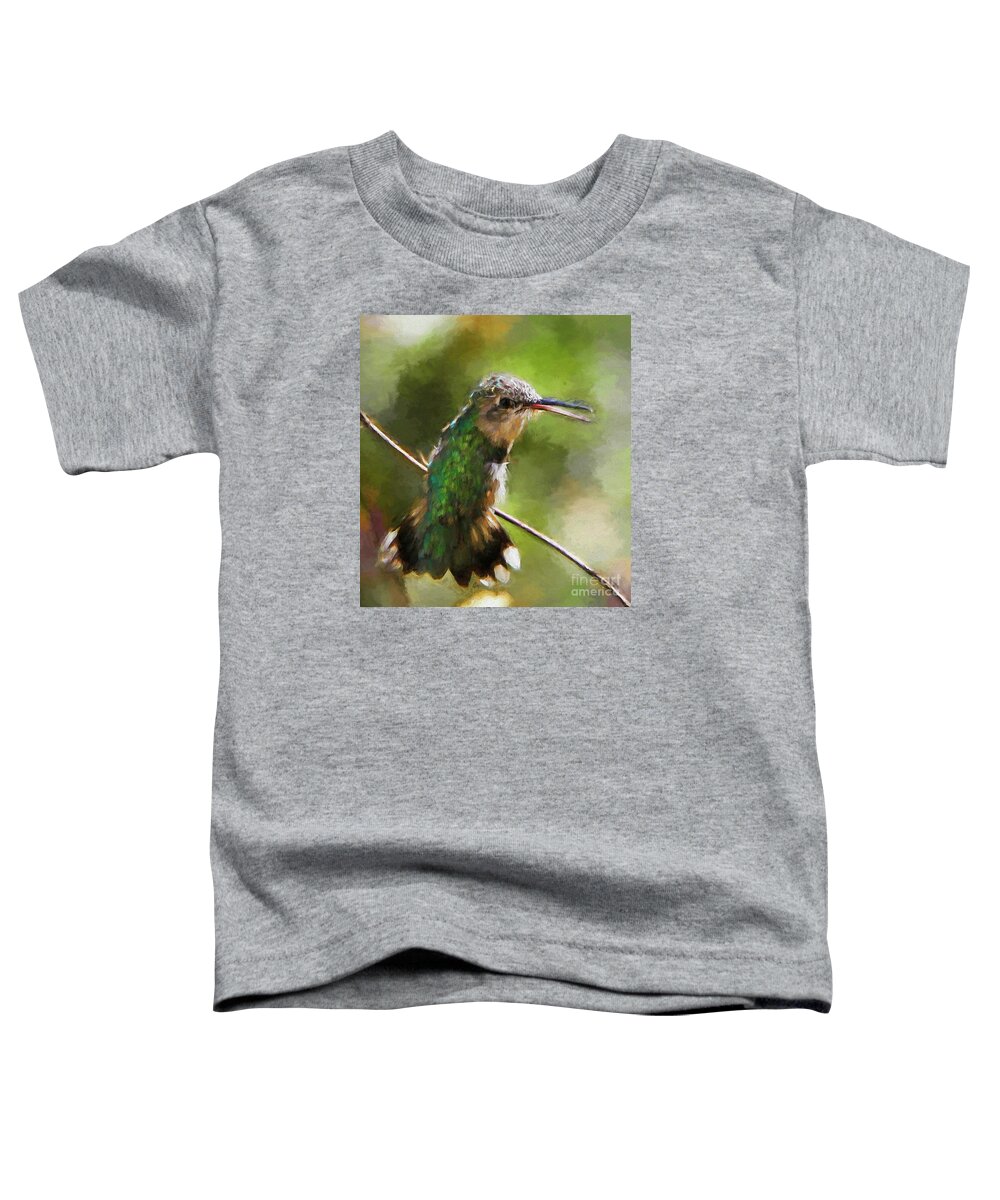 Hummingbird Toddler T-Shirt featuring the painting Happy Hummingbird by Tina LeCour