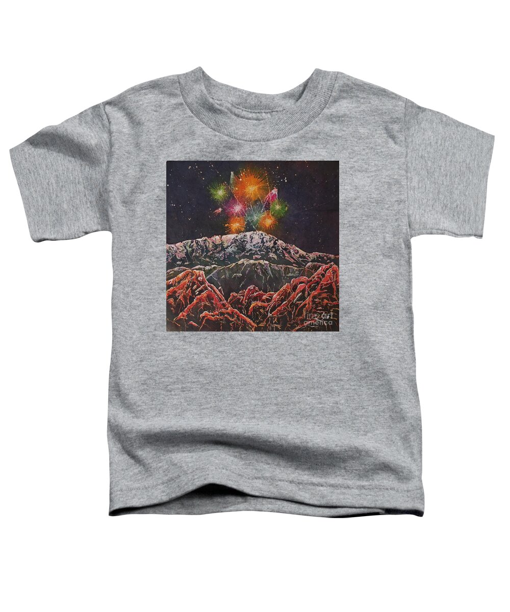 Fireworks Toddler T-Shirt featuring the mixed media Happy New Year From America's Mountain by Carol Losinski Naylor