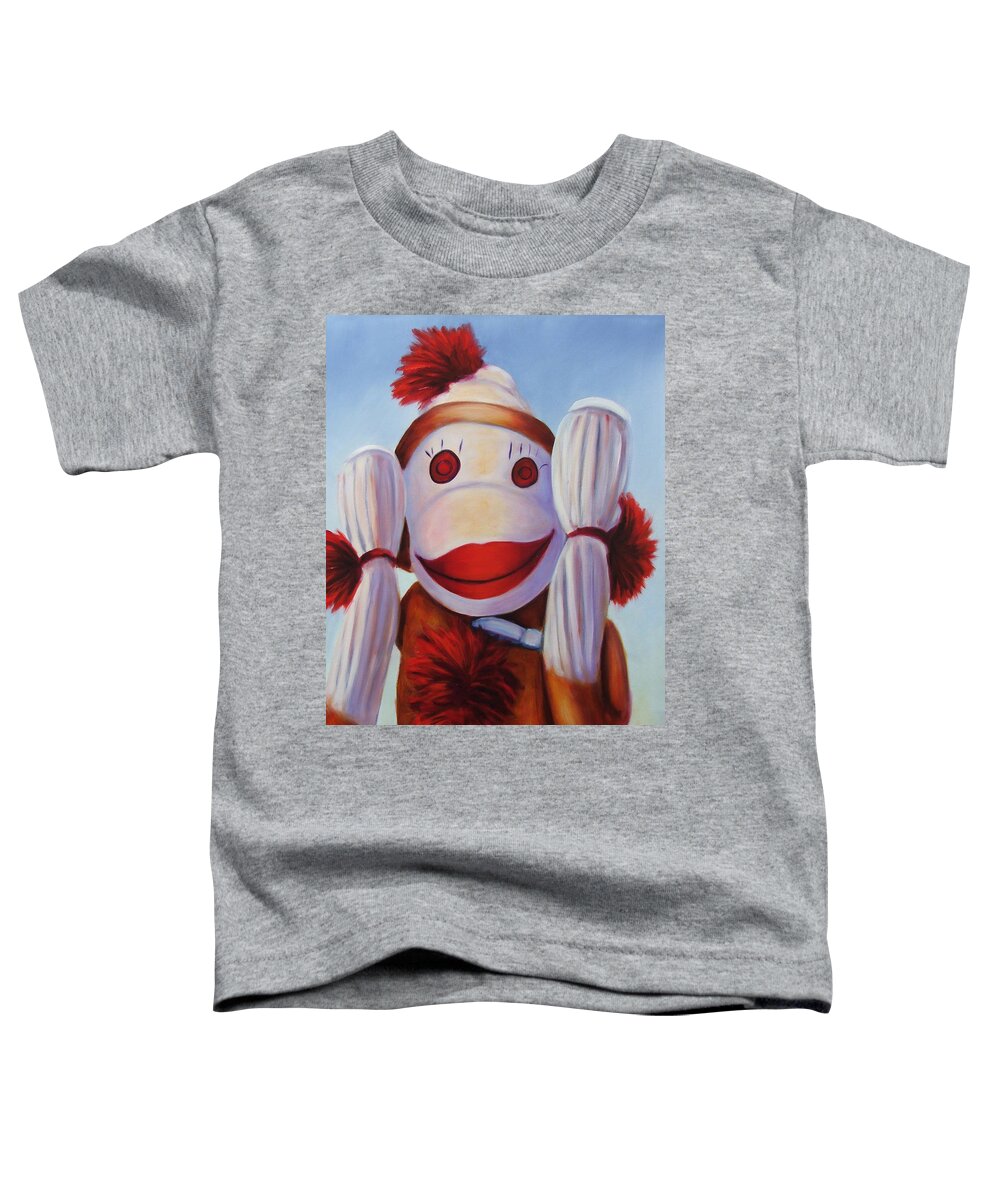 Children Toddler T-Shirt featuring the painting Hear No Bad Stuff Sock Monkey by Shannon Grissom