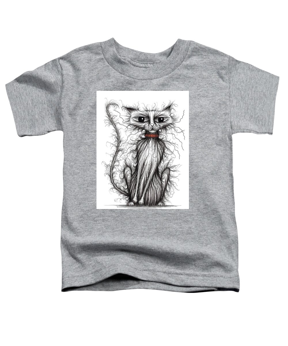 Hello Fuzzy Cat Toddler T-Shirt featuring the drawing Hello Fuzzy cat by Keith Mills