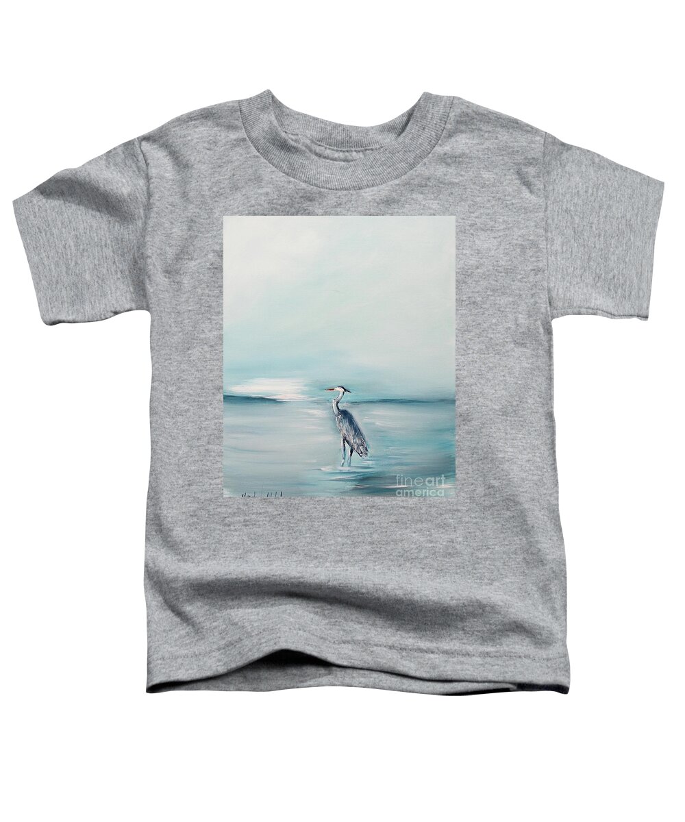 Heron Silence Calm Peace Dead Silence Water Ocean Seascape Blue Sea Painting Print Relax Toddler T-Shirt featuring the painting Heron Silence by Miroslaw Chelchowski