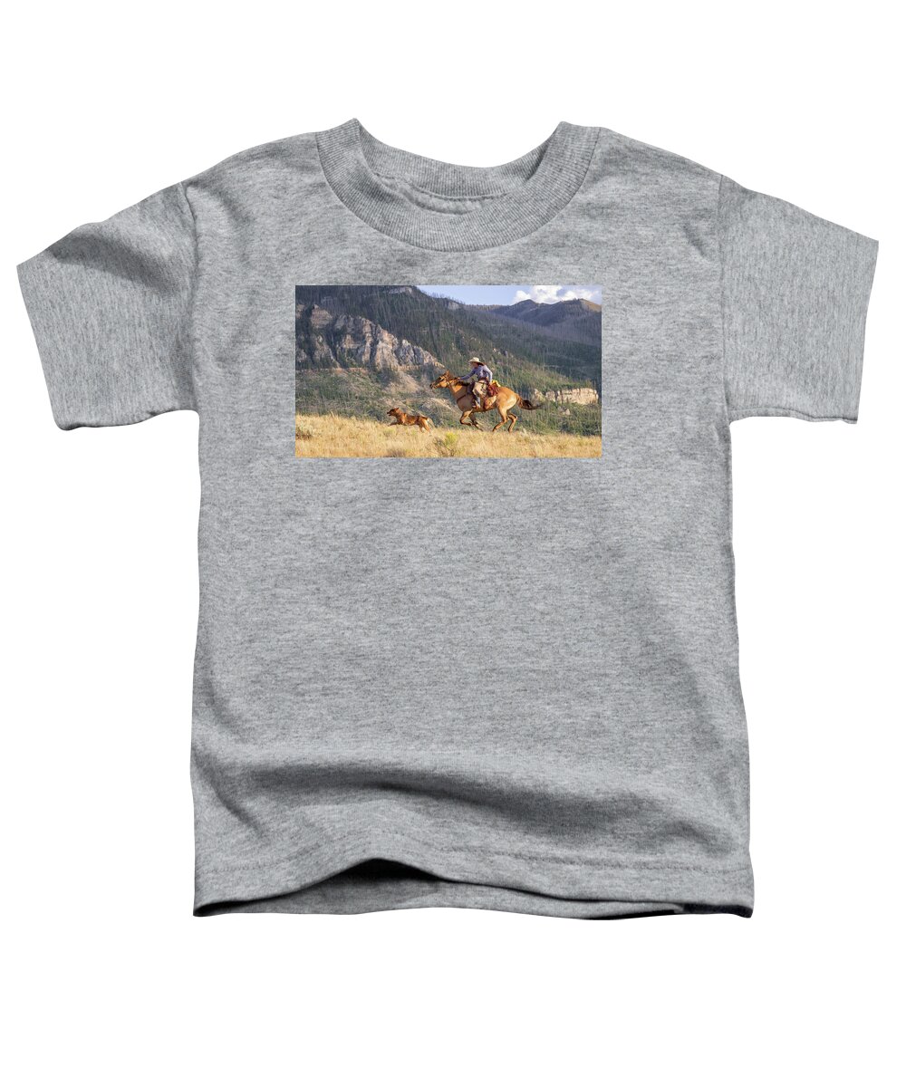 Cowboy Toddler T-Shirt featuring the photograph High Country Ride by Jack Bell