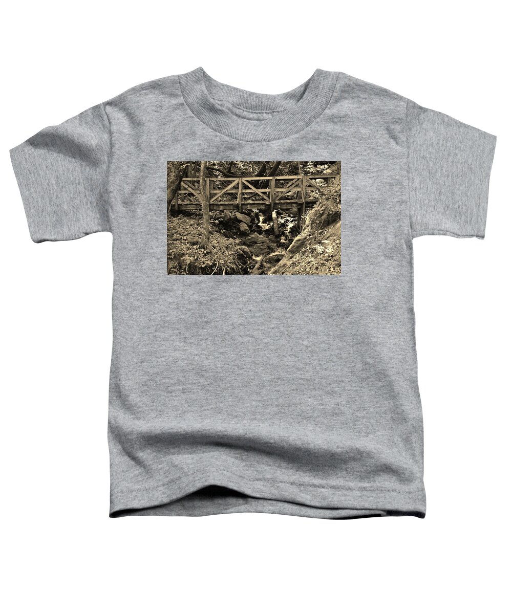 Footbridge Toddler T-Shirt featuring the photograph hikers Bridge over the Creek by Stacie Siemsen