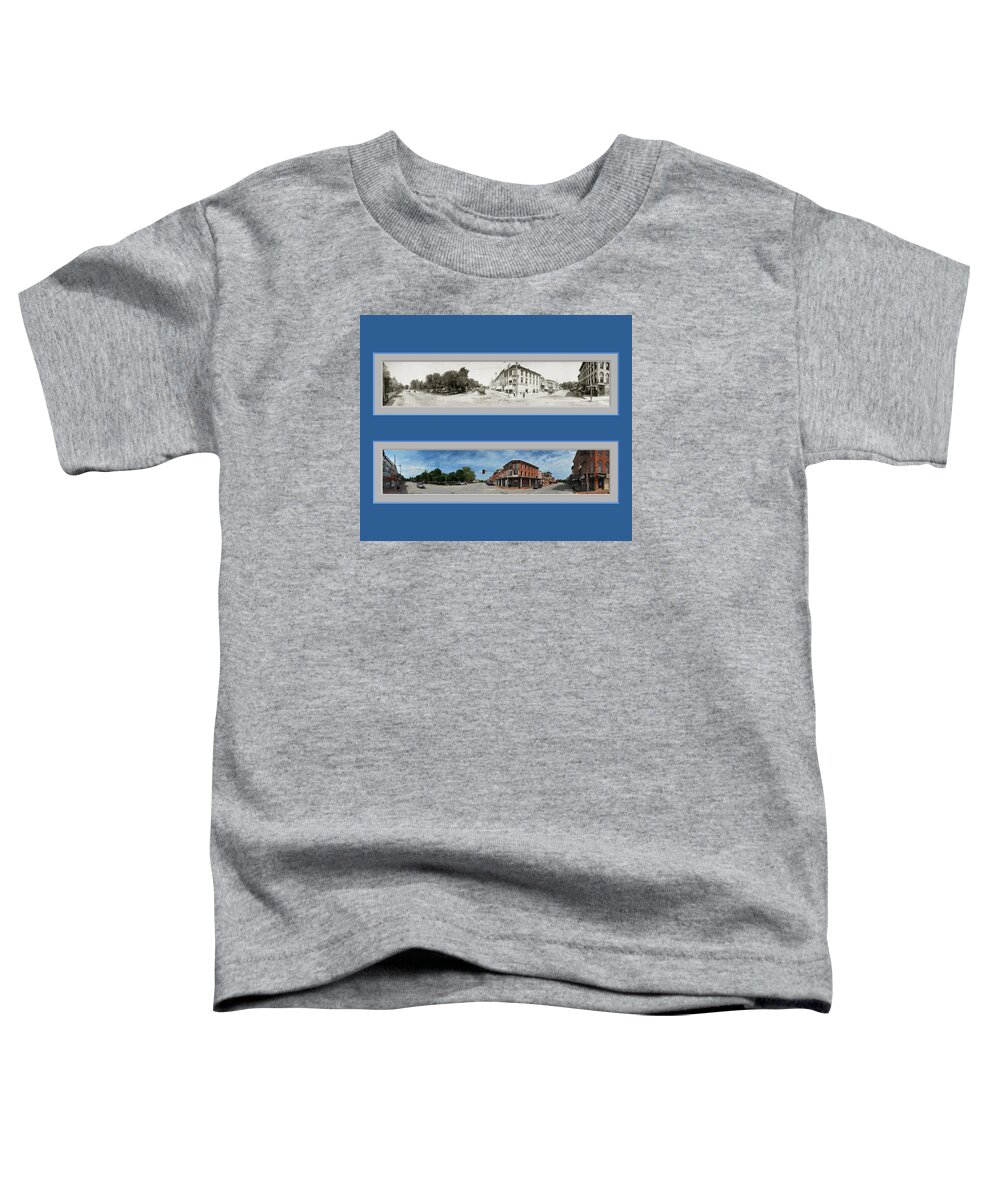 Historic Panorama Panoramic Reproduction Old New Now Then Mount Pleasant Mt Iowa Toddler T-Shirt featuring the photograph Historic Mount Pleasant Iowa Panoramic Reproduction by Ken DePue