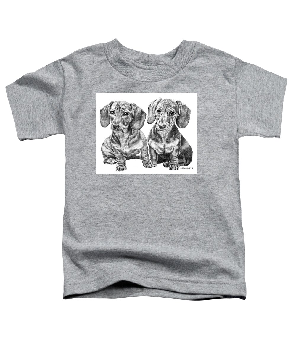 Dog Toddler T-Shirt featuring the drawing Hot Dogs by Louise Howarth