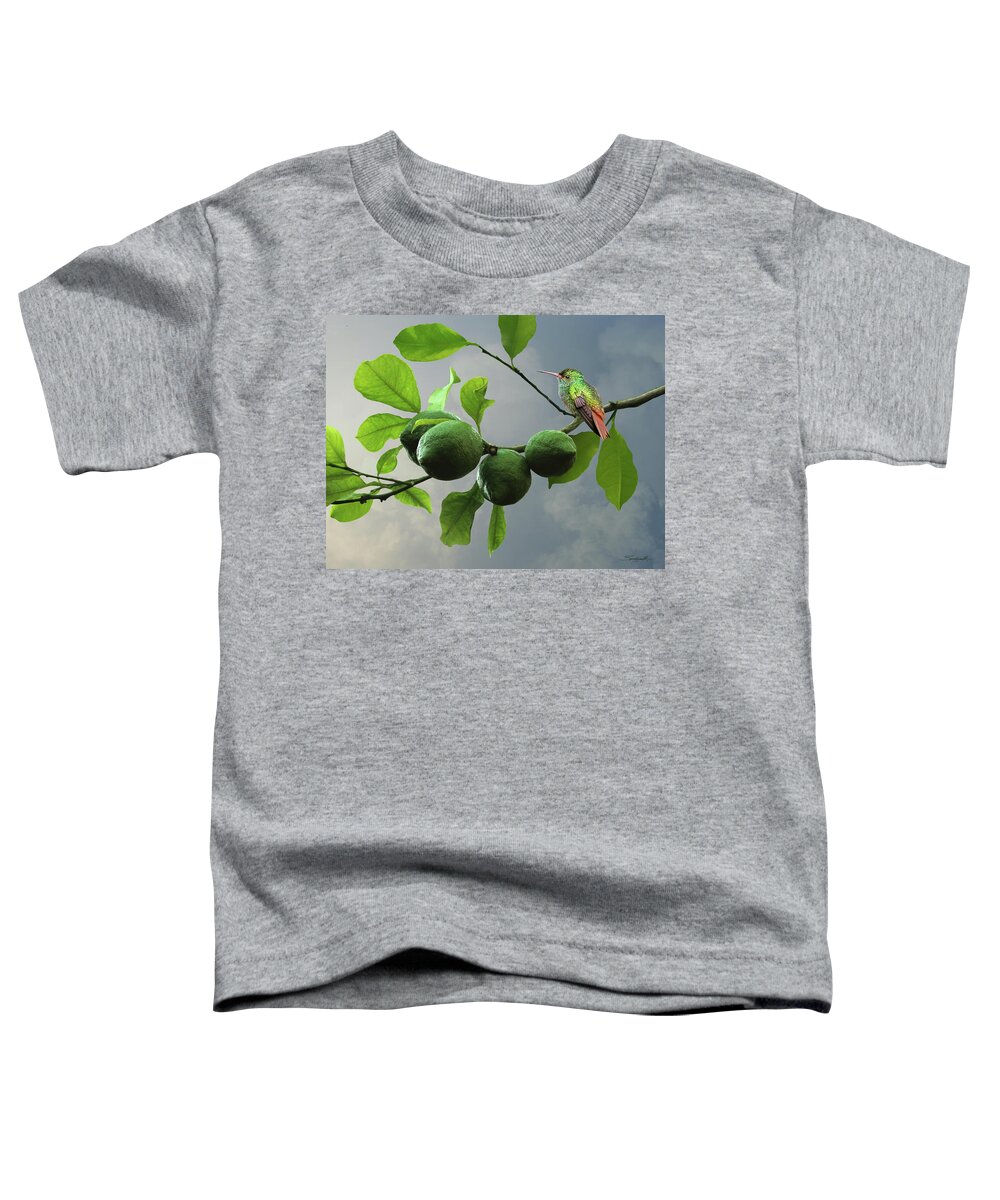 Fruit Toddler T-Shirt featuring the digital art Hummingbird in LIme Tree by M Spadecaller
