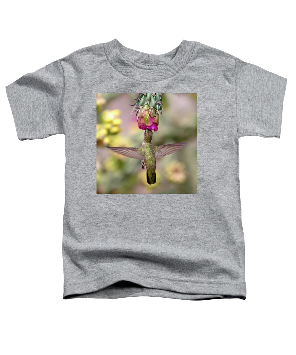 Hummingbird Toddler T-Shirt featuring the photograph Hummingbird on Cholla Cactus by Mindy Musick King
