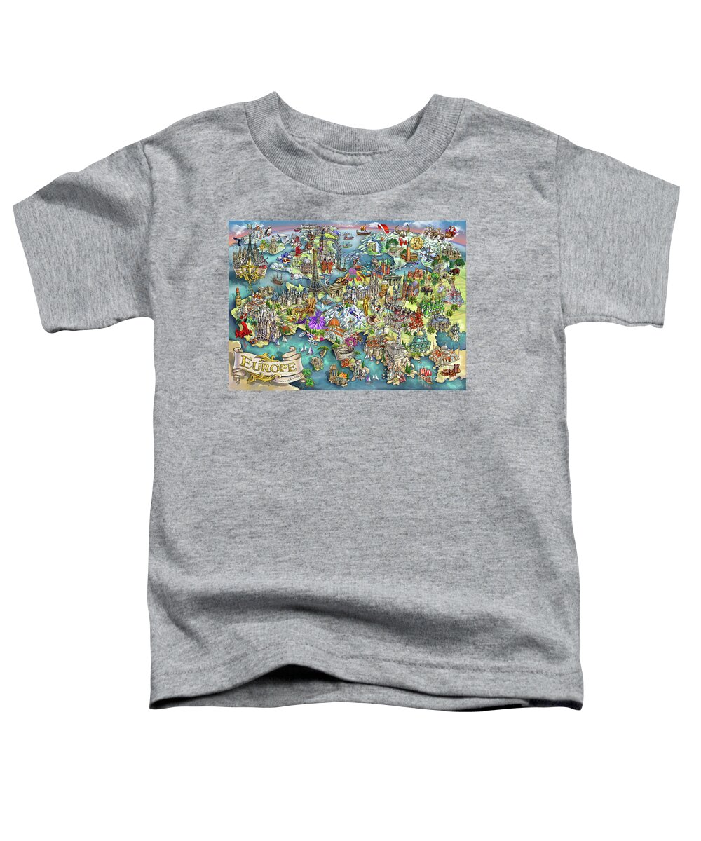 Europe Toddler T-Shirt featuring the painting Illustrated Map of Europe by Maria Rabinky