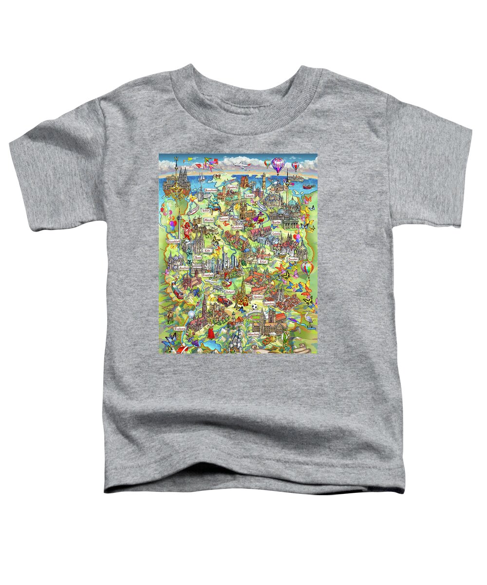 Germany Map Toddler T-Shirt featuring the painting Illustrated Map of Germany by Maria Rabinky