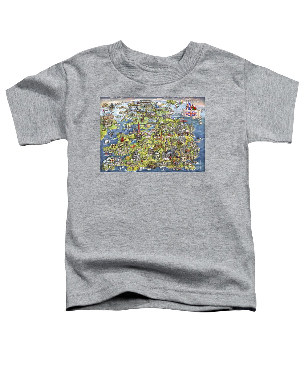 Uk; United Kingdom Toddler T-Shirt featuring the painting Illustrated Map of the United Kingdom by Maria Rabinky