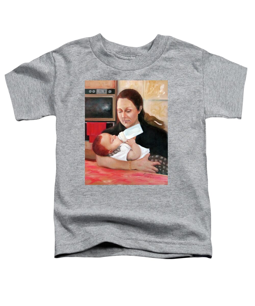 Mothers Day Toddler T-Shirt featuring the painting In Mother's Arms by Leonardo Ruggieri