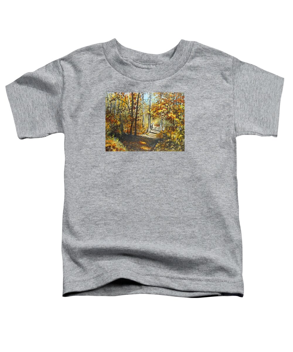 Landscape Toddler T-Shirt featuring the painting Indian Summer Trail by William Brody