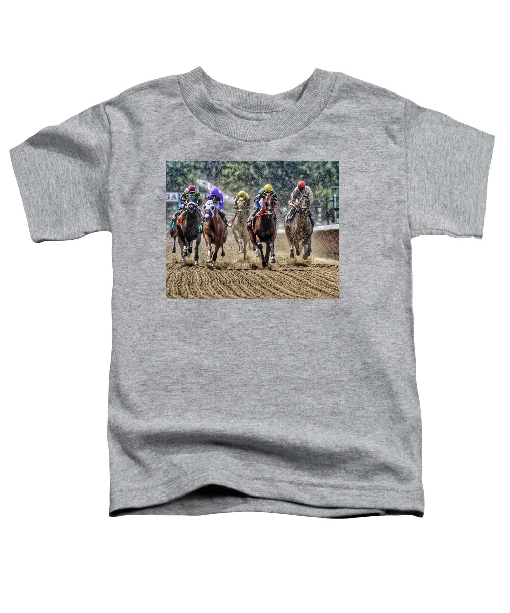 Race Horses Toddler T-Shirt featuring the photograph Intensity by Jeffrey PERKINS