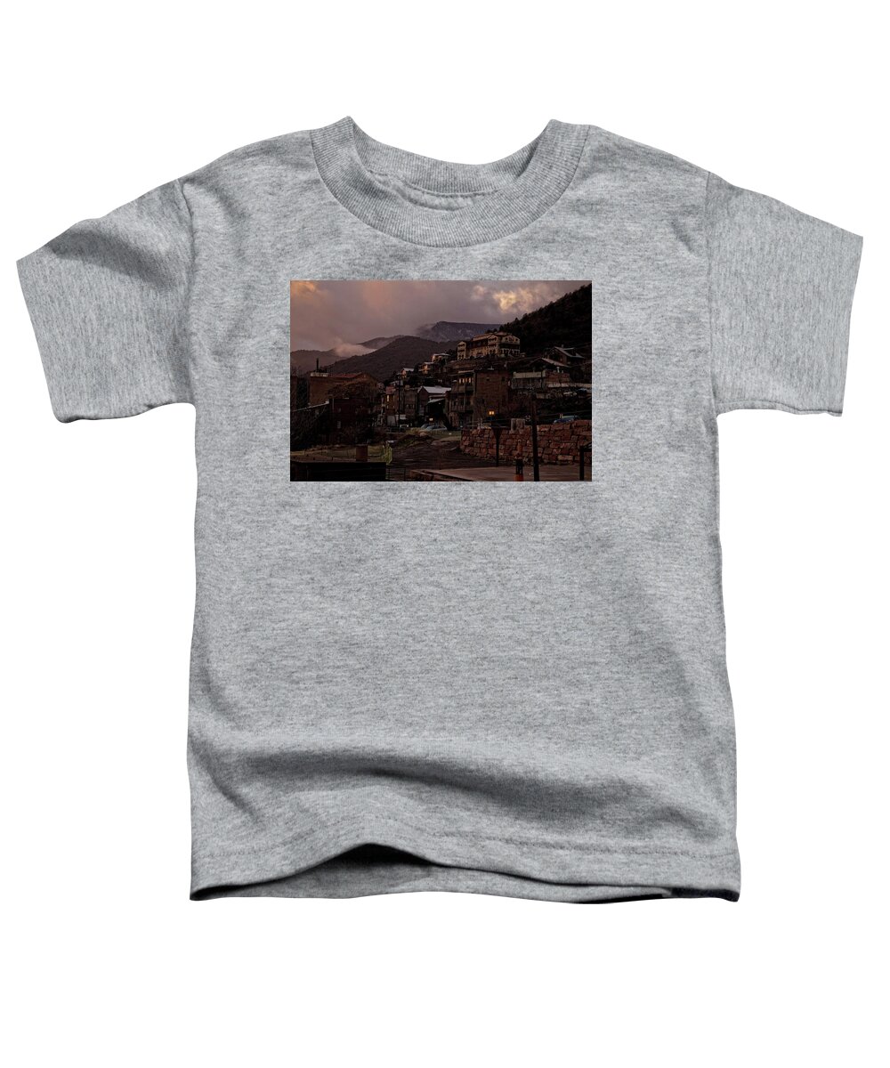 Jerome Toddler T-Shirt featuring the photograph Jerome on the edge of sunrise by Ron Chilston