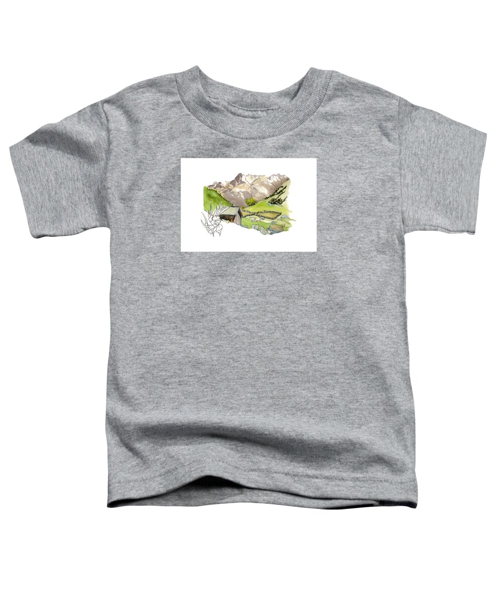  France Mountain Landscape Pastoral French Alps  Alpine Anemones Toddler T-Shirt featuring the painting High Pastures,  Col de la Cayolle by Joan Cordell