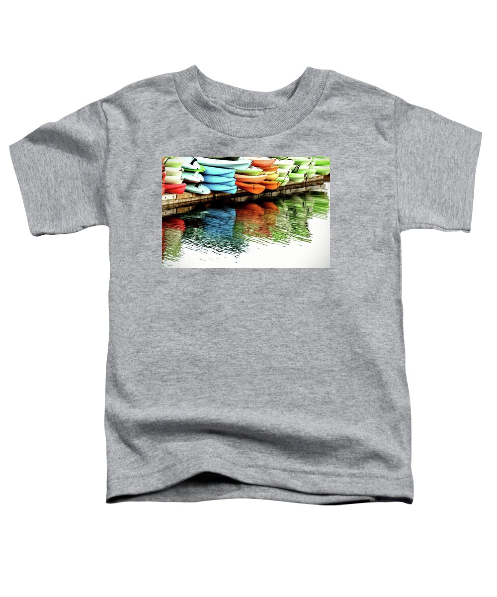Reflection Boat Kayak Toddler T-Shirt featuring the photograph Kayak color by Wendell Ward