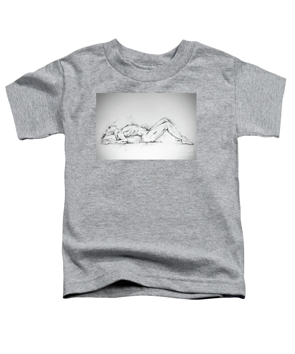 Drawing Toddler T-Shirt featuring the drawing SketchBook Page 55 Charcoal drawing woman lateral pose by Dimitar Hristov