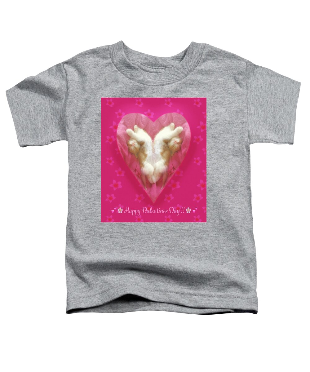 Kitty Heart Toddler T-Shirt featuring the digital art Kitty Valentine by Bonnie Follett