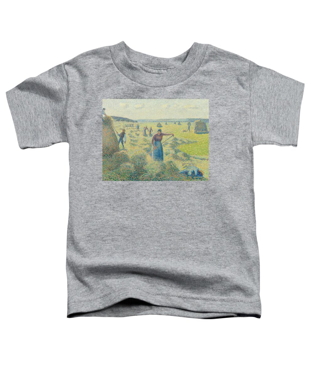 Camille Pissarro Toddler T-Shirt featuring the painting The Harvesting of Hay Eragny by Camille Pissarro