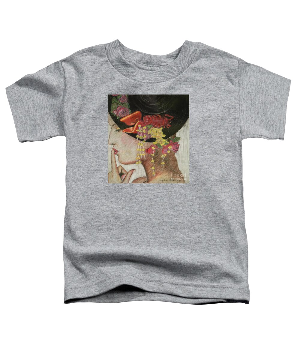 Lady With Hat Toddler T-Shirt featuring the drawing Lady With Hat by Jacqueline Athmann