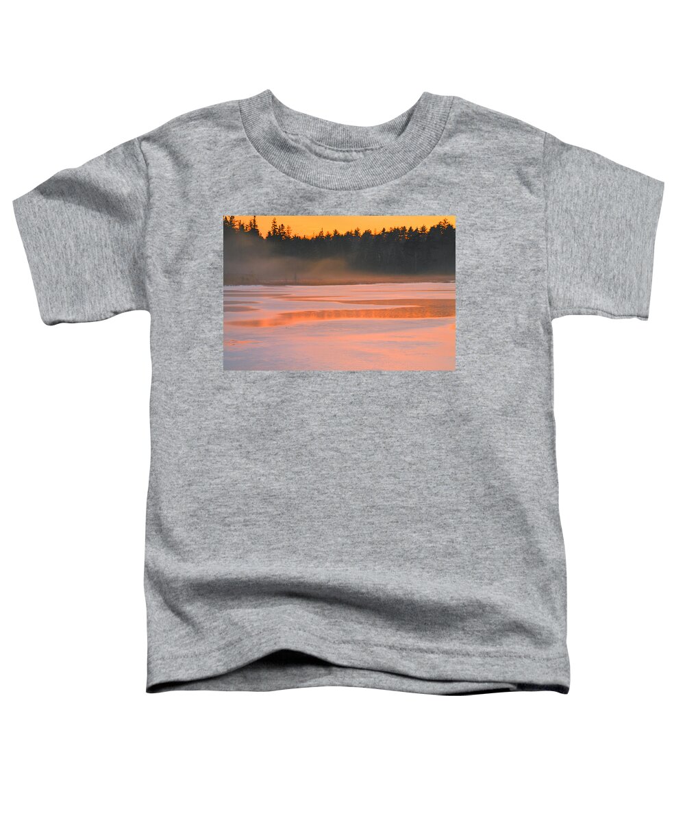 Winter Landscape Toddler T-Shirt featuring the photograph Lake Mist At Sunset #1 by Irwin Barrett