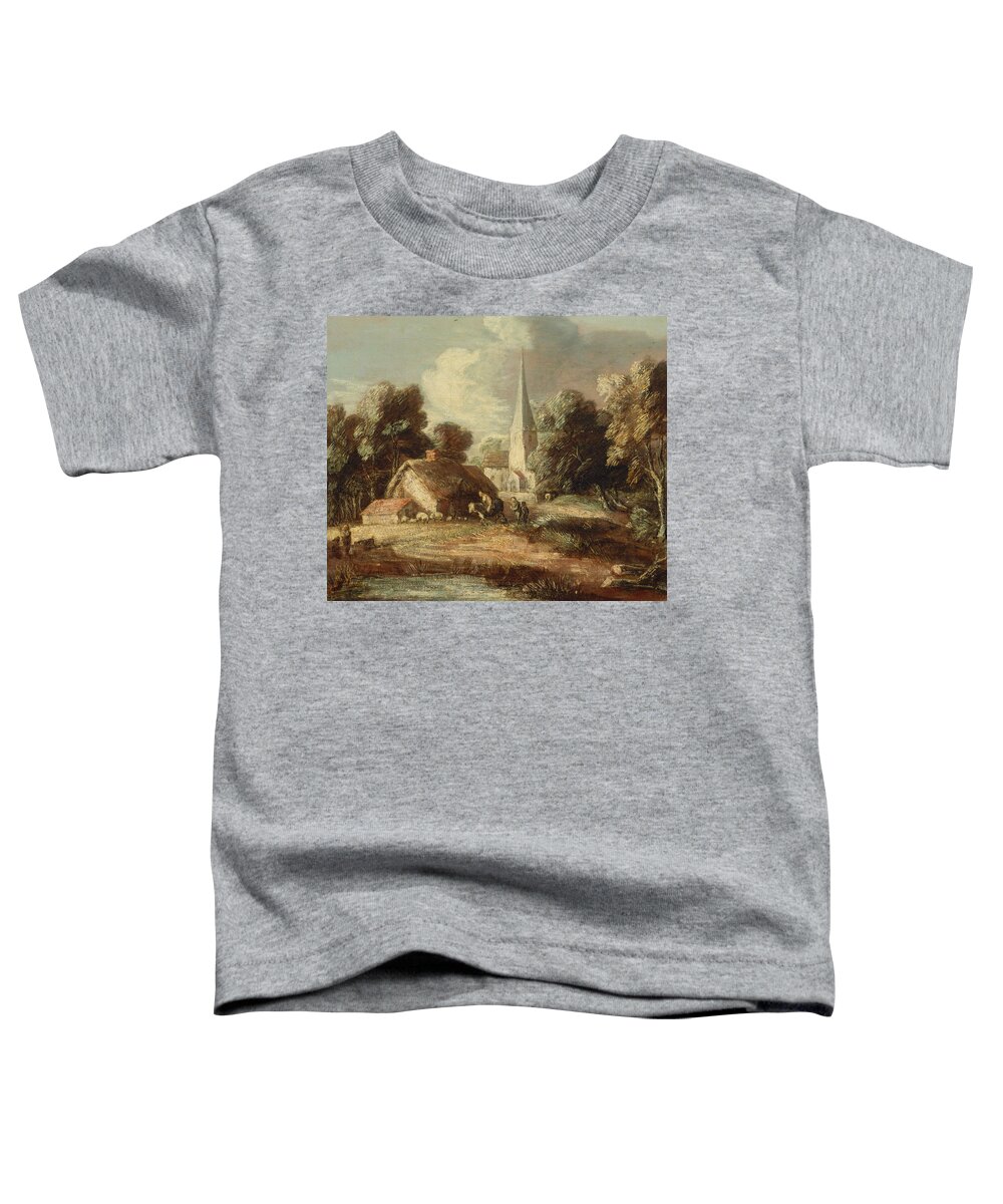 18th Century Art Toddler T-Shirt featuring the painting Landscape with cottage and church by Thomas Gainsborough