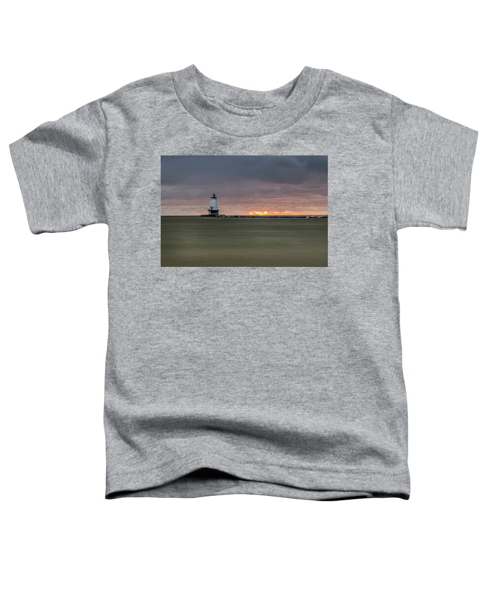 Ludington Mi Toddler T-Shirt featuring the photograph Lighthouse and Sunset by Lester Plank