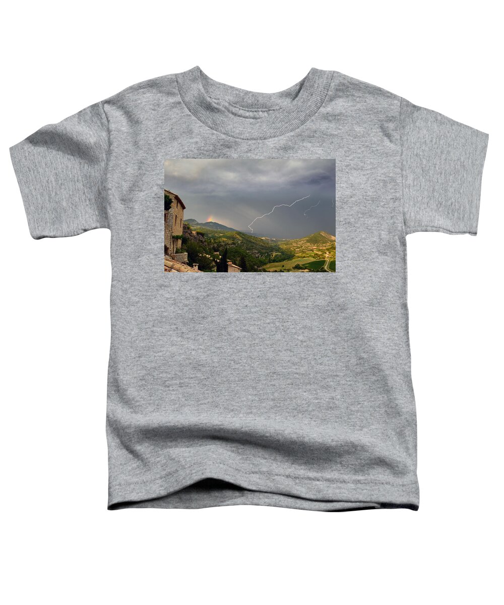 Lightning Toddler T-Shirt featuring the photograph Lightning Rainbow Vercoiran France by Lawrence Knutsson