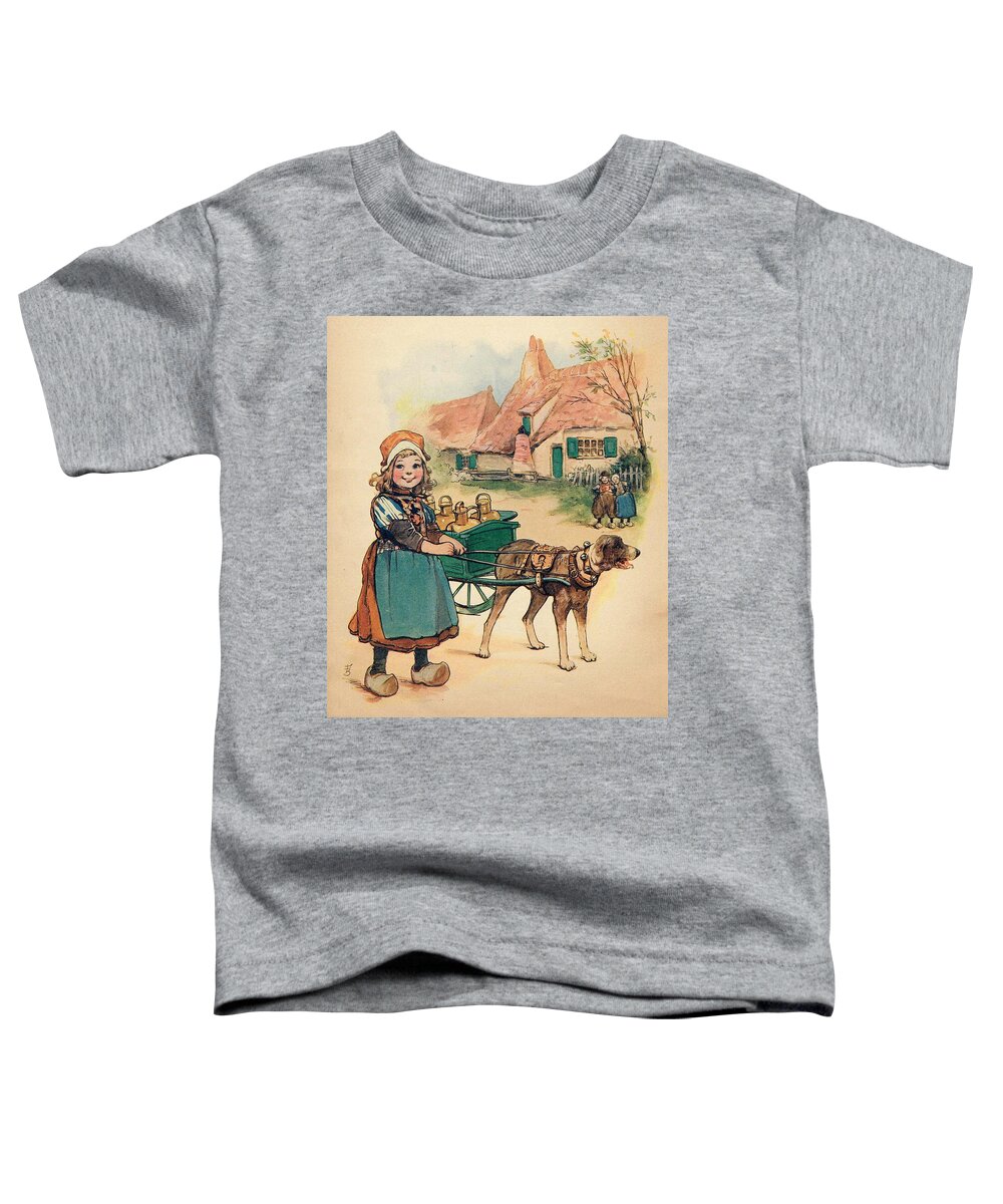 Dutch Toddler T-Shirt featuring the painting Little Dutch Girl with Milk Wagon by Reynold Jay