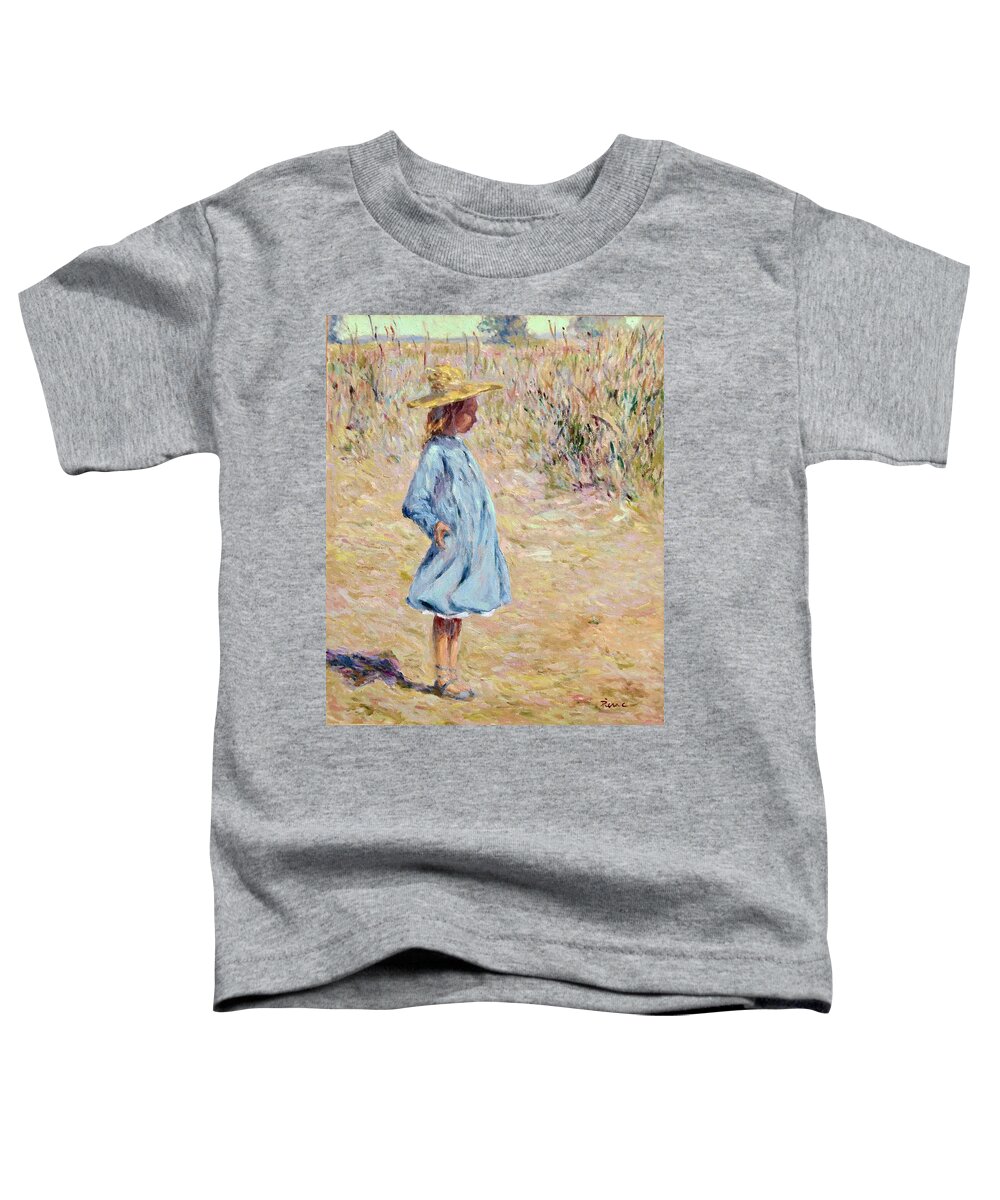 Girl Toddler T-Shirt featuring the painting Little Girl with blue dress by Pierre Dijk