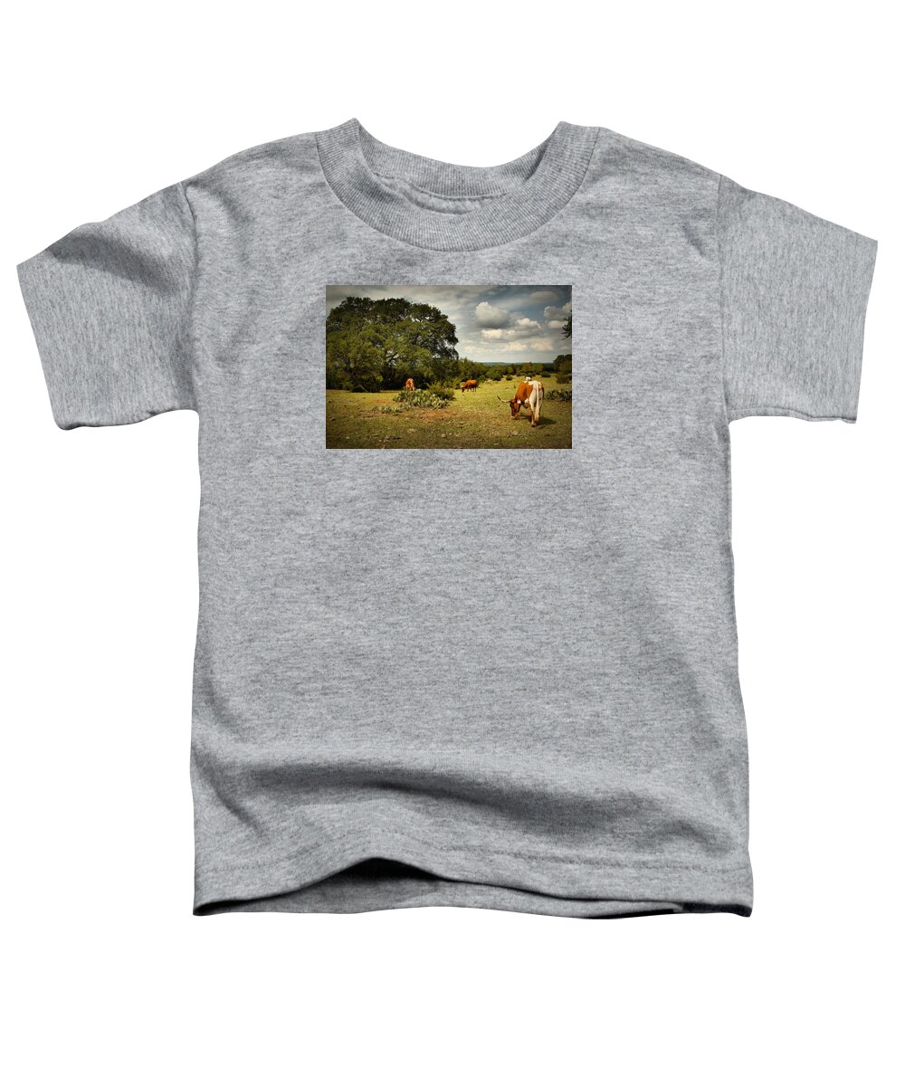 Longhorn Toddler T-Shirt featuring the digital art Longhorns of Texas by Linda Unger