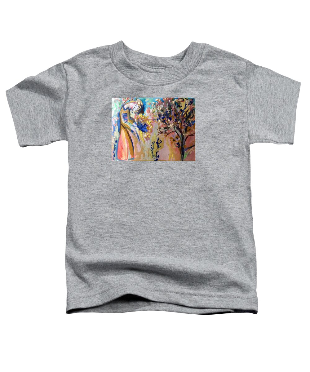 Pink Toddler T-Shirt featuring the painting Looking to the floating clouds by Judith Desrosiers