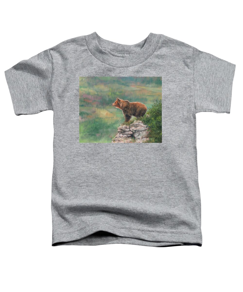 Bear Toddler T-Shirt featuring the painting Lookout by David Stribbling