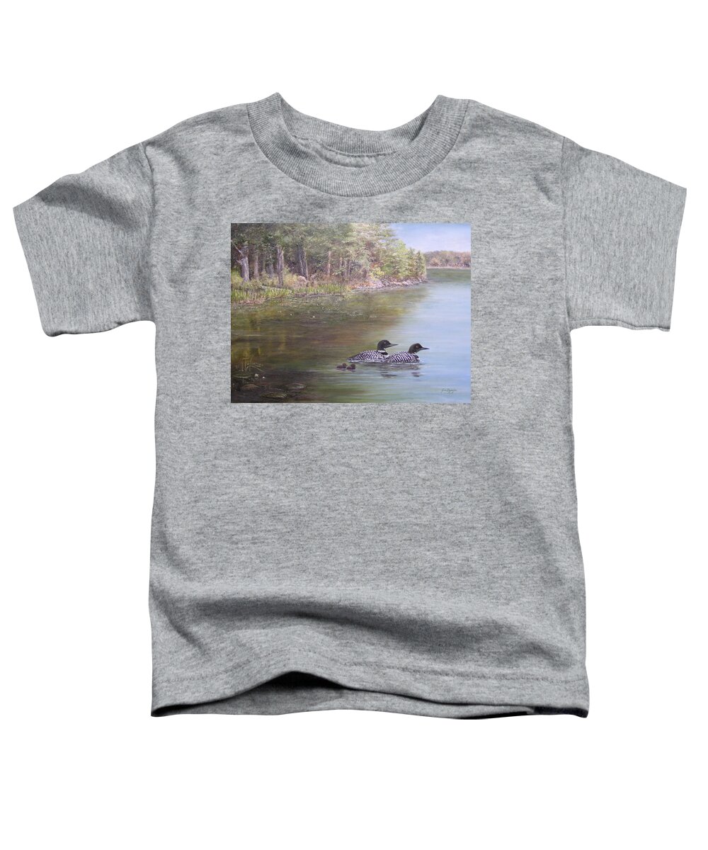 Loon Toddler T-Shirt featuring the painting Loon Family 1 by Jan Byington