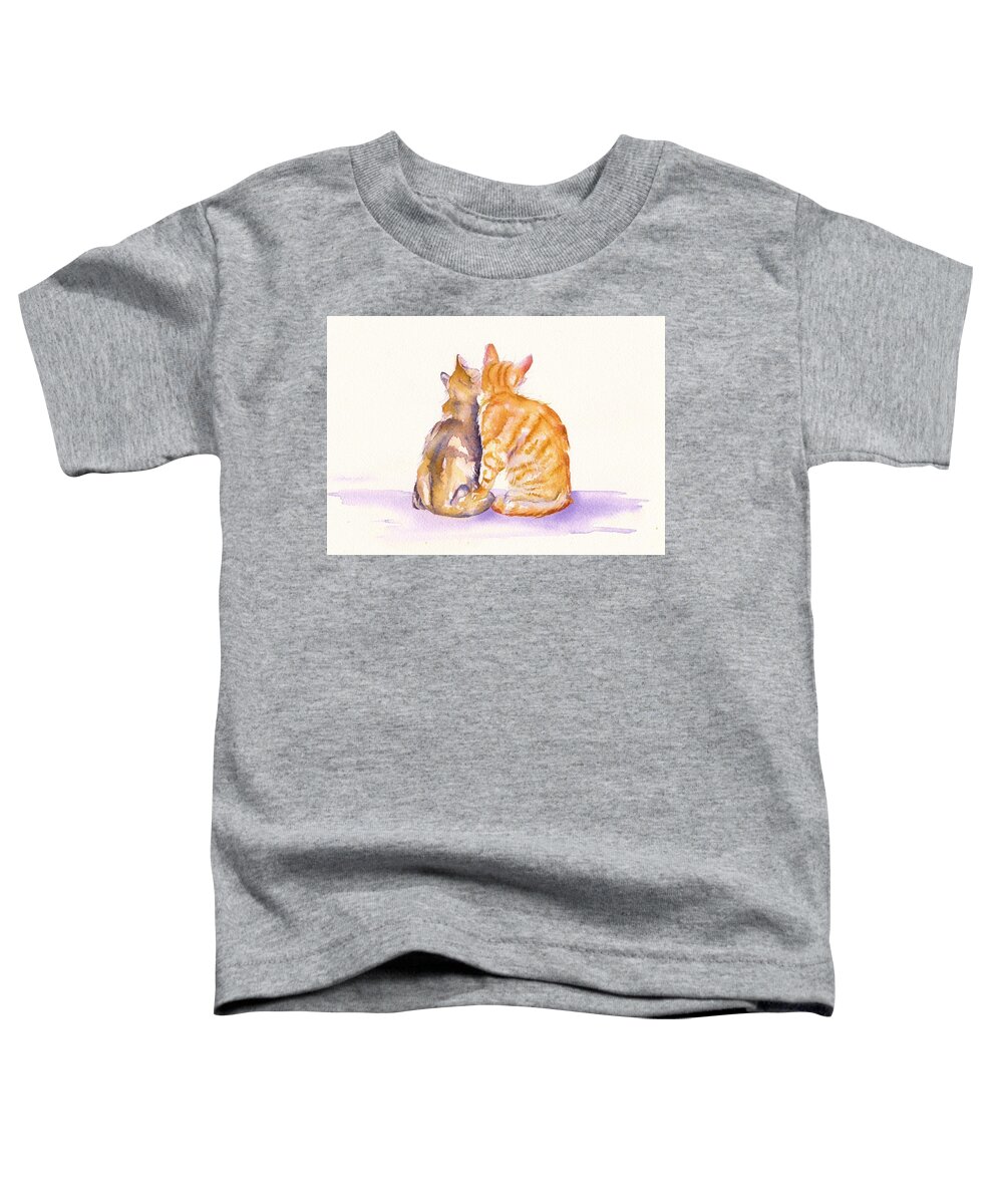 Kittens Toddler T-Shirt featuring the painting Love is... two kittens by Debra Hall