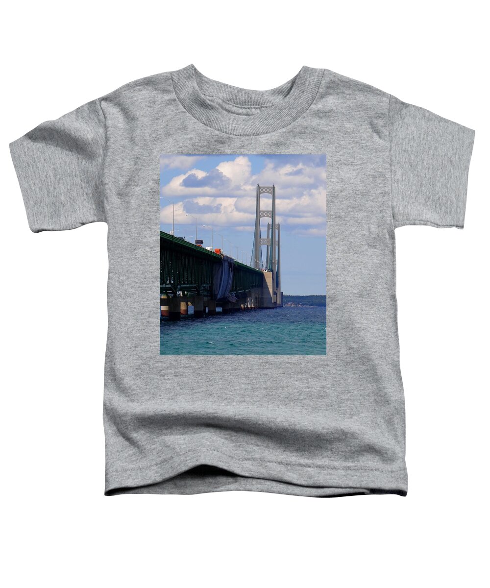 Mackinac Bridge Toddler T-Shirt featuring the photograph Mackinac Bridge at sixty eight by Keith Stokes