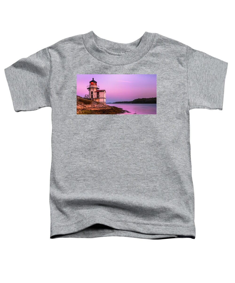 Maine Lighthouse Toddler T-Shirt featuring the photograph Maine Squirrel Point Lighthouse on Kennebec River Sunset Panorama by Ranjay Mitra