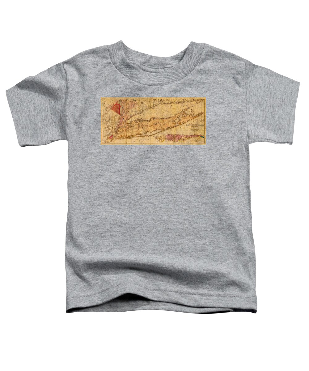 Map Toddler T-Shirt featuring the mixed media Map of Long Island New York State in 1842 on Worn Distressed Canvas by Design Turnpike