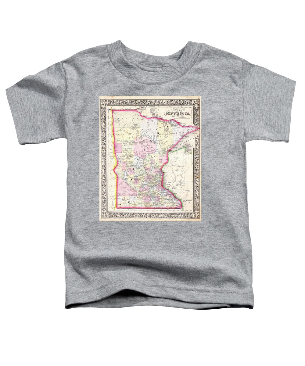 Map Toddler T-Shirt featuring the drawing Map of Minnesota 1864 by Mountain Dreams